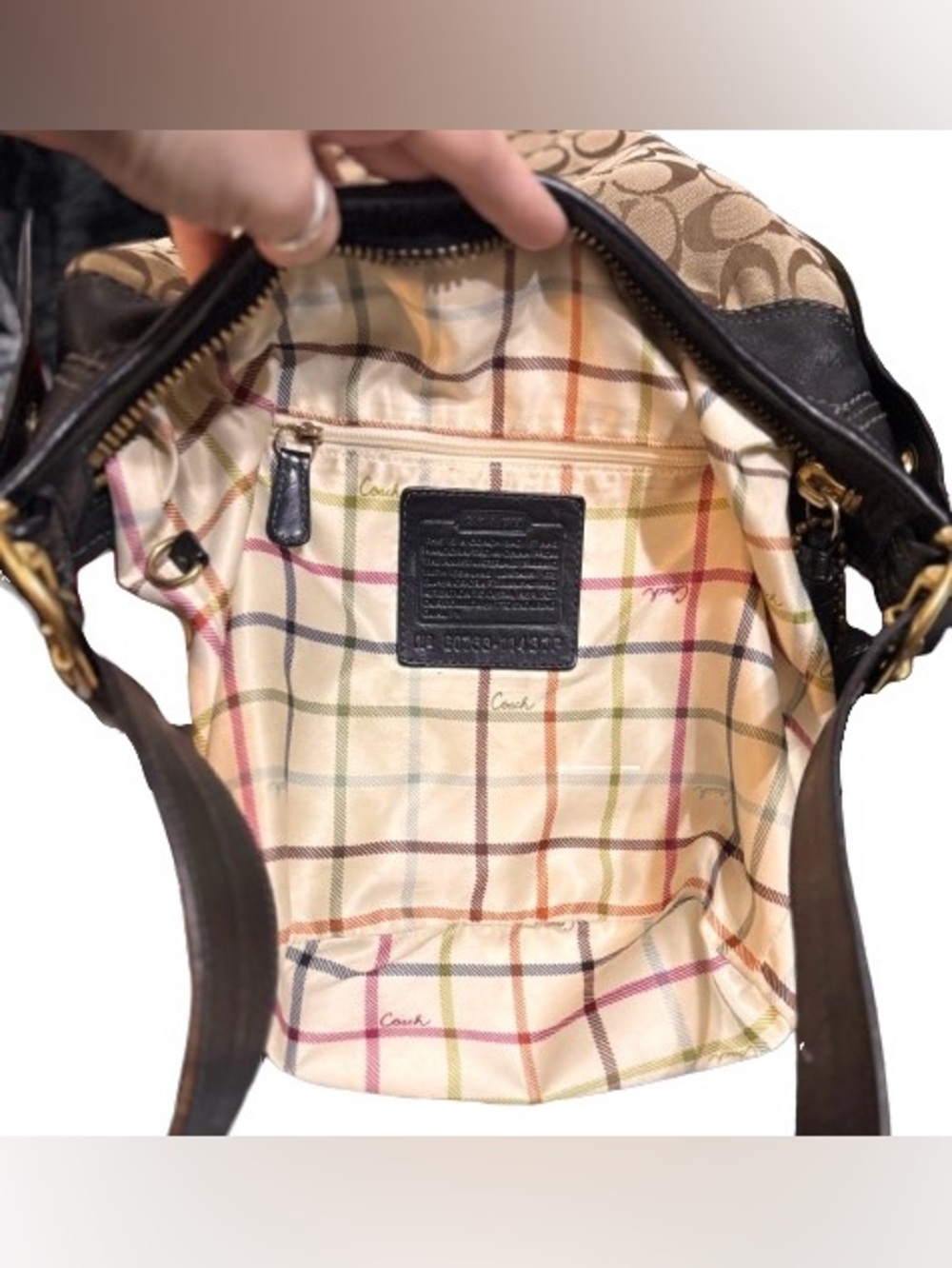 Coach 11437P Bleecker (Rare) Duffle Pilot Bag with Tattersall Lining (Tan/Black) - Picture 3 of 12